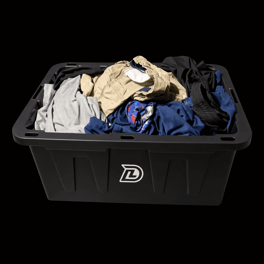 Dirty Load branded 17-gallon tote